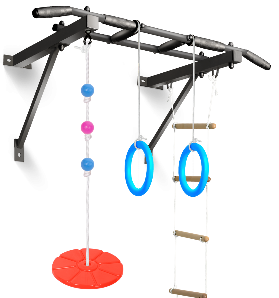 Турник Оптимист (тарзанка, лестница, кольца) черный с черными ручками