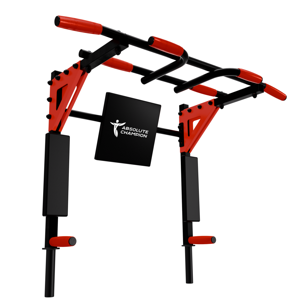 Турник-Брусья Центрл Спорт PRO черный, красные ручки и пластина, разборный