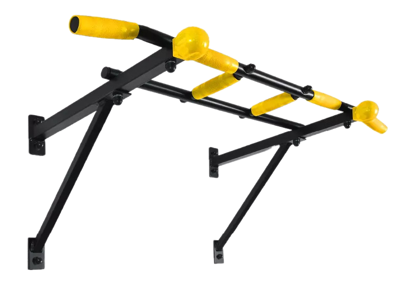 Турник настенный Треххватный Maх черный разборный с желтыми ручками