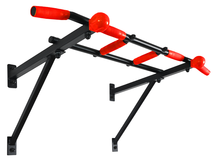 Турник настенный Треххватный Maх черный разборный с красными ручками