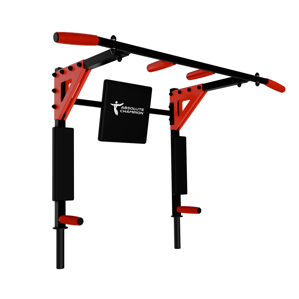 Турник-Брусья Триумф PRO черный, красные ручки и пластина, разборный