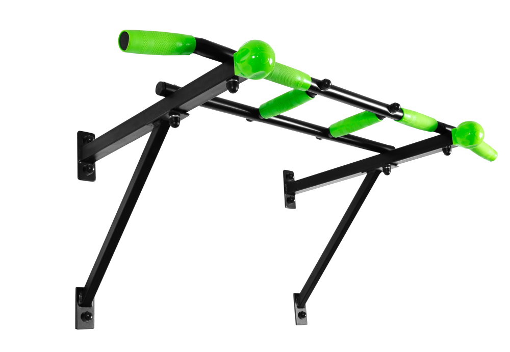 Турник настенный Треххватный Maх черный разборный с салатовыми ручками